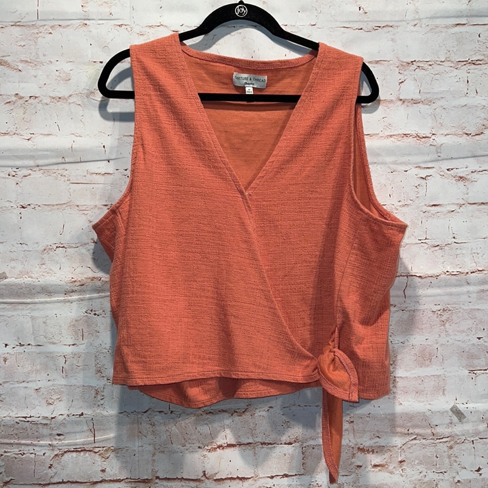 Madewell texture and thread sleeveless blouse side tie splice neck line plus 3x